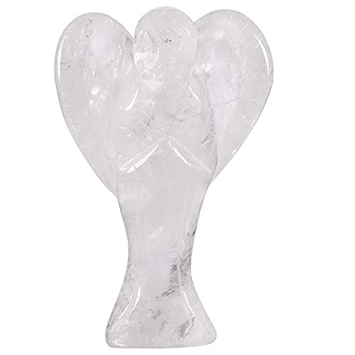 mookaitedecor 3 Zoll Bergkristall Kristall Schutzengel Figuren Skulptur, Hand geschnitzt Engel Statue mit Herzflügeln für Schutz Gebet Büro Haus Decor von mookaitedecor