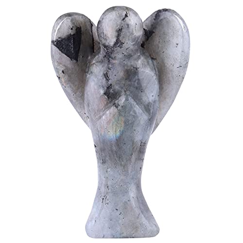 mookaitedecor 3 Zoll Labradorit Stein Schutzengel Figuren Skulptur, Hand geschnitzt Engel Statue mit Herzflügeln für Schutz Gebet Büro Haus Decor von mookaitedecor