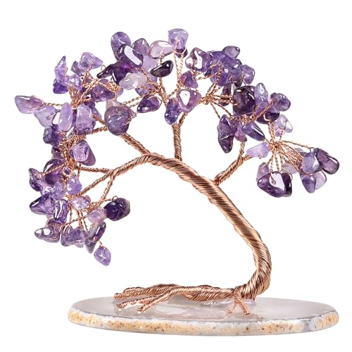 mookaitedecor Amethyst Kristallbaum mit Achat Scheiben Basis, Feng Shui Edelstein Baum Heilkristalle Lebensbaum Deko Spirituelle Geschenke, 7.6-10.2 cm Hoch von mookaitedecor