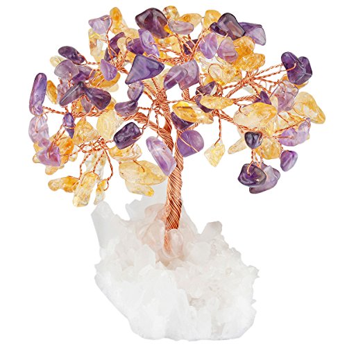 mookaitedecor Amethyst & Citrin Kristallbaum mit Bergkristall als Basis und bewickeln mit Kupferdraht, schönes Symbol für Reichtum und Glück, Familie Büro Dekoration von mookaitedecor