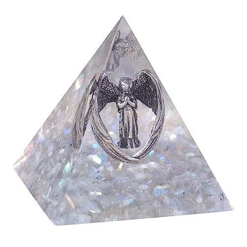 mookaitedecor Betender Engel Statue Kristall Energie Stein Pyramide Figur mit Labradorit Trommelsteine für Reiki Heilung Meditation Büro Heim Dekoration von mookaitedecor
