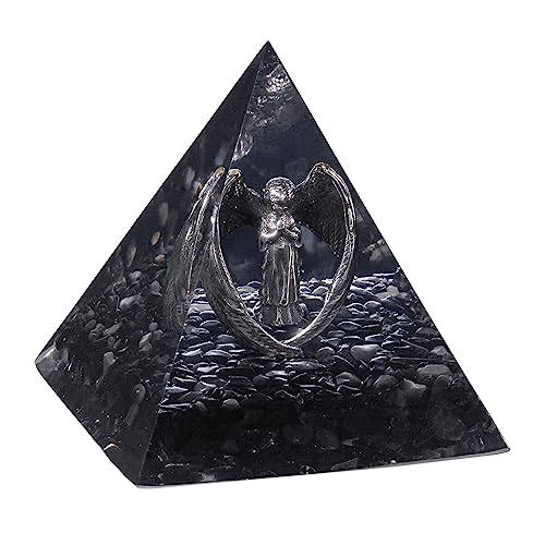 mookaitedecor Betender Engel Statue Kristall Energie Stein Pyramide Figur mit Obsidian Trommelsteine für Reiki Heilung Meditation Büro Heim Dekoration von mookaitedecor