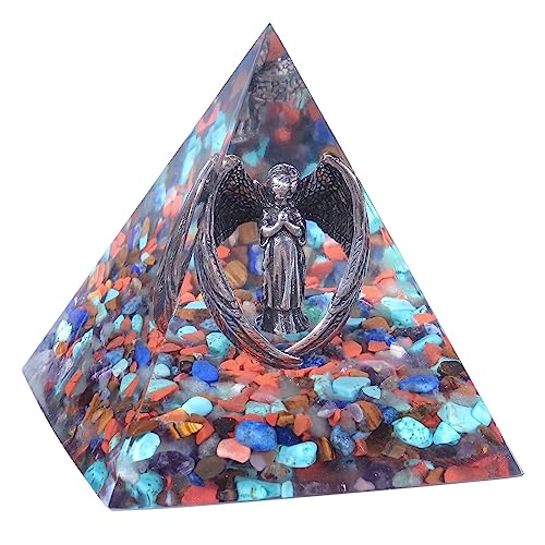 mookaitedecor Betender Engel Statue Kristall Energie Stein Pyramide Figur mit bunten Trommelsteinen für Reiki Heilung Meditation Büro Heim Dekoration mookaitedecor Betender Engel Statue Kristall Energie Stein Pyramide Figur mit bunten Trommelsteinen für Reiki Heilung Meditation Büro Heim Dekoration von mookaitedecor