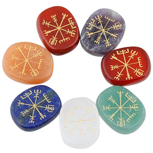 mookaitedecor Chakra Steine Set Graviert Polierte Reiki Chakren Heilsteine Palmsteine für Reiki Balancing von mookaitedecor