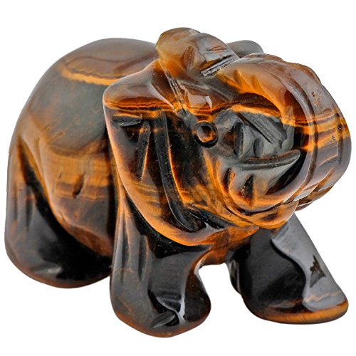 mookaitedecor Elefantenfigur, heilender Kristall, Energie-Edelstein, Reiki-Statue, Heimdekoration, 3,8 cm, Stein, Tiger's Eys Stone von mookaitedecor