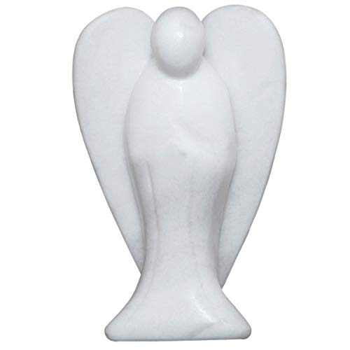 mookaitedecor Edelstein weiße Jade Engel Figur Deko, Handgeschnitzt Heilstein Schutzengel Statue für Talisman Glücksbringer Fengshui Dekoration, 70-75 mm Hoch von mookaitedecor