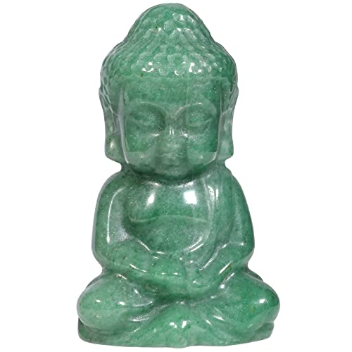 mookaitedecor Grüner Aventurin Stein Meditierender Buddha Kristall Figur, Kristall Heilung Tasche Stein geschnitzt Statue für Heim Büro Feng Shui Deko 1,9 Inches von mookaitedecor