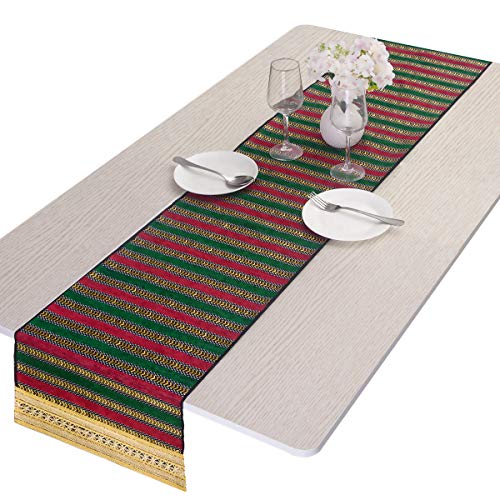 mookaitedecor Mehrfarbig Streifen Tischläufer für Zuhause Kaffetisch, Bohemien Gestrickt Hochzeit Party Dekoration 34x89cm Rot/Grün von mookaitedecor