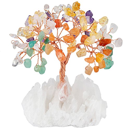 mookaitedecor Mehrfarbiger Kristall Baum mit Bergkristall als Basis und bewickeln mit Kupferdraht, schönes Symbol für Reichtum und Glück, Familie Büro Dekoration von mookaitedecor