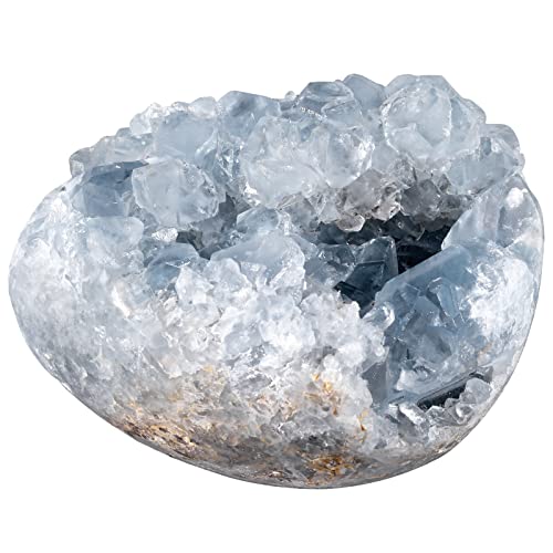 mookaitedecor Natural Celestite Mineral Crystal Edelstein Geode Cluster Specimen Stein für Kristalle Healing Reiki Home Dekoration (320-450g) von mookaitedecor