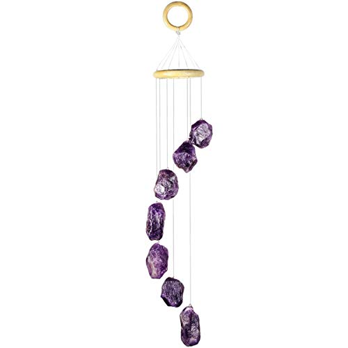 mookaitedecor Natursteinen Windspiele für Draußen Hängend, Amethyst Rohsteine Wind Chimes für Haus Garten Mobile Deko 45-55 cm von mookaitedecor