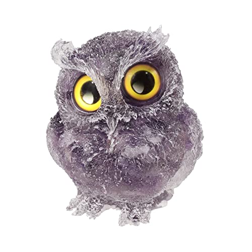 mookaitedecor 2.5" Owl Amethyst Stein Kristall Figur, Handgeschnitzte Statue Tiere Nacht Eule Skulptur Kristall Stein Ornament für Desktop Büro Heim Dekoration von mookaitedecor