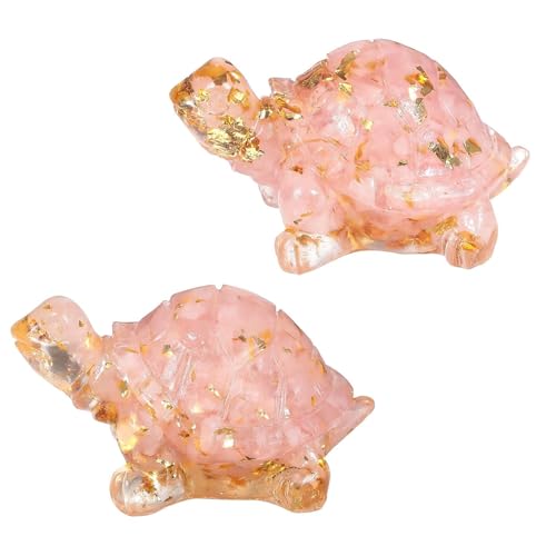 mookaitedecor Packung mit 2 Rosenquarz Kristall-Schildkröte Statue, Harz Schildkröte Figur Skulptur Tasche Stein für Home Office Dekoration Sammlerstück Ornament von mookaitedecor