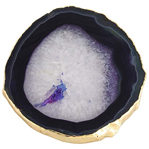 mookaitedecor Poliert Natürliche Geode Achat Platten Tisch Untersetzer Set (2 Stück), Dekorative Stein untersetzer für Glas, Tassen, Vasen, Kerzen, Servierplatten Namen Karten für Hochzeit von mookaitedecor