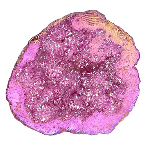 mookaitedecor Quarz Geode Stein Titan beschichtet natürlichen Bergkristall Cluster für Reiki Heilung Meditation Haus Decor 100-200g, rosa von mookaitedecor