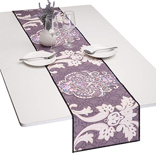 mookaitedecor Rechteckige Hellviolett 32 x 152cm 100% Baumwolle Tischläufer, Exquisite Blumenmuster Tischläufer für Thanksgiving, Weihnachten, Abendessen, Partys, Hochzeiten von mookaitedecor