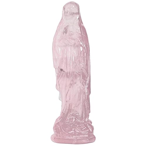 mookaitedecor Rosenquarz Kristall Betende Jungfrau Maria Figur, dekorative Gottesmutter Statue Ornament Stein für religiöse und Home Decor von mookaitedecor