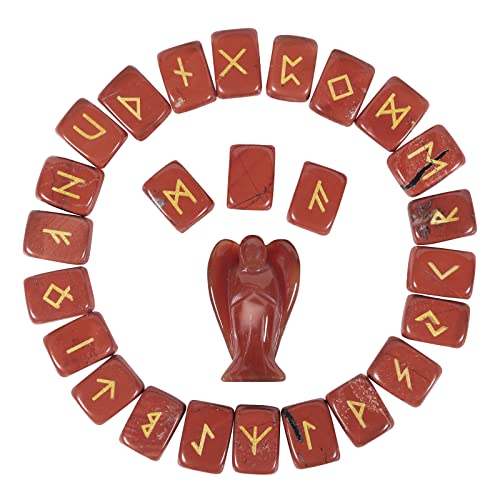 mookaitedecor Roter Jaspis Runen Steine Set & Karneol Schutzengel Figur Statue für Reiki Meditation Heimdekoration von mookaitedecor