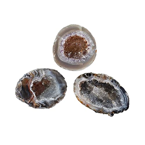 mookaitedecor Satz von 3 natürlichen Geode Achat Cluster unregelmäßige Kristall Steine Mineralien Steine, Kristalle Drusen für Reiki Heim Büro Feng Shui Dekoration Meditation von mookaitedecor