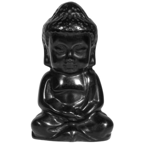 mookaitedecor Schwarzer Obsidian Stein Meditierender Buddha Figur Klein, Kristall Heilung Tasche Stein geschnitzt Buddhismus Statue für Heim Feng Shui Deko Büro, 1,96-2,16 Zoll Höhe von mookaitedecor