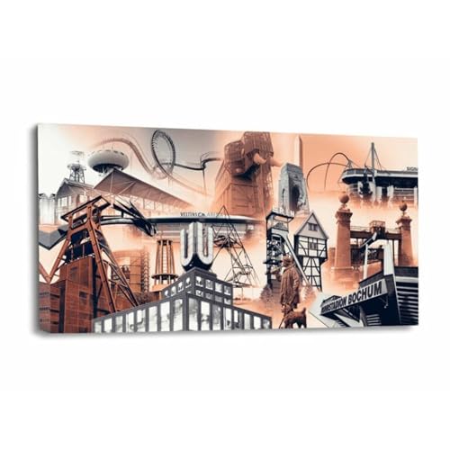 mooments® Leinwandbild vom Ruhrpott Ruhrgebiet Collage III - Leinwand im Hochformat, Ruhrpott-Bild, Leinwand Ruhrpott, Bilder Bochum, Wohnzimmer Bild, Zeche Bild (120x60cm) von mooments