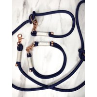 Hundeleine Und Halsband Set in Dunkelblau Für Große Kleine Hunde von moonandneck