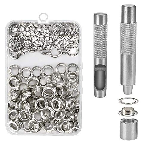 Grommet Werkzeug Kit 12 mm(1/2 Zoll) Tülle Ösen Scheiben Ösenzange Set 100Pcs Grommet Einstell Werkzeug und 100 Sets Grommet Ösen mit Aufbewahrungsbox von moonlux