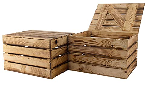 2 kleine geflammte braune Holztruhen 49cm x 36cm x 29cm Wäschetruhe Truhe Kiste Holzkiste (2er Set) von Moooble