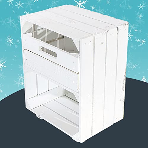 2 weiße Nachttische mit Schublade 30,5cm x 40cm x 54cm Nachtschrank Tisch Regalkiste Apfelkisten Weinkisten Obstkiste Weiss Shabby chic Ablage Landhaus DIY modern von Moooble