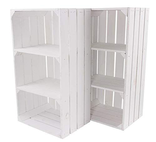 Moooble 12er Set Weiße Regalkiste mit 2 Mittelbrettern 68cm x 40cm x 31cm Apfelkiste Obstkiste Weinkiste Holzregal Vintage Bücherregal Abstelltisch Ablagekisten Schuhregal massiv Natur Garten von Moooble