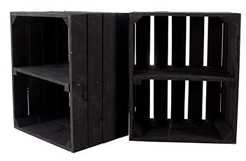 moooble 2er große Neue Schwarze Obstkiste 50cm x 40cm x 30cm Apfelkiste Schuhregal Holzregal Bank Weinkisten Altes Land Holzkisten Regalsystem massiv von Moooble