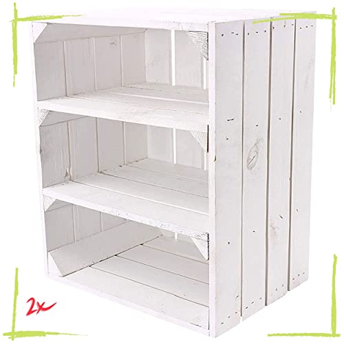 moooble 2 weiße Küchenregale mit 3 Fächern Quer 50cm x 40cm x 30cm Shabby Chic Landhaus Obstkisten Weinkisten Regal Holzkiste Kiste Box DIY Bücherregal von moooble