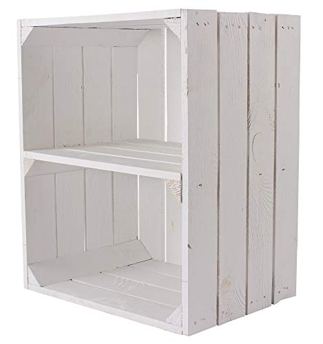 Moooble 6 weiße Obstkisten mit Einlegeboden/Zwischenbrett Quer 50cm x 40cm x 30cm Wandregal mittelgroß Weinkiste Holzkiste Regal Bücherregal Kiste Shabby chic Mehrzweck von Moooble