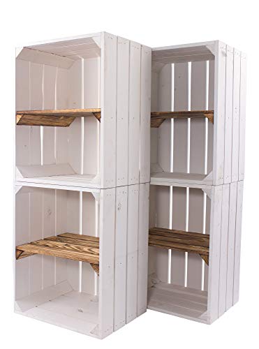moooble 6er Set Neue weiße/Weisse Obstkiste mit Einlegeboden/Zwischenbrett in geflammt Quer 50cm x 40cm x 30cm Schuhregal Holzkisten Weinkisten Regal Wandregal Kisten flambiert von Moooble