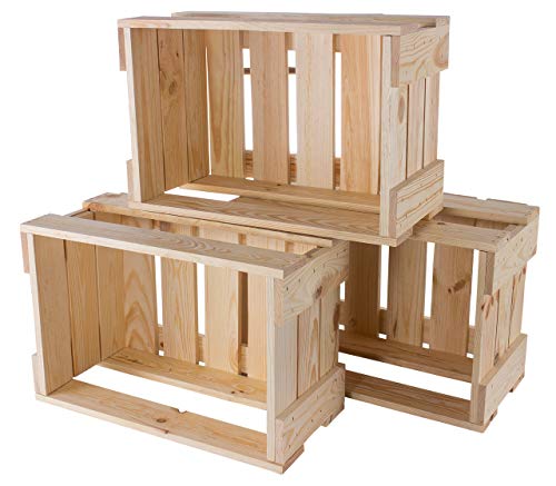 Moooble Helle Natur Weinkiste 46cm x 30,5cm x 24cm Obstkisten Flaschenkiste Aufbewahrungsbox Land Regal Holz unbehandelt klassisch Schuhbox DIY stabil Tisch von Moooble