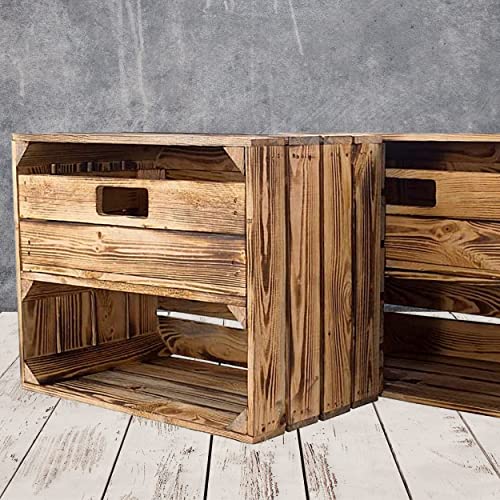 Moooble 2 geflammte Holzkisten mit Schublade und 50cm x 40cm x 30cm Fach Holzregal Holzkiste Kiste von Moooble