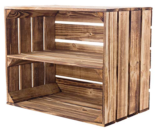 Moooble Sparpaket geflammte Holzkisten 50cm x 40cm x 30cmWeinkisten Obstkiste Kiste Apfelkiste gebrannt von Moooble