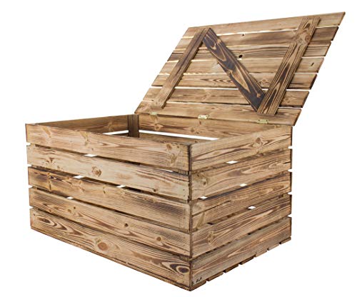 moooble Sparpaket große geflammte flambierte/braune Holztruhe Wäschetruhe Truhe Kiste Holzkiste(2er set) von moooble