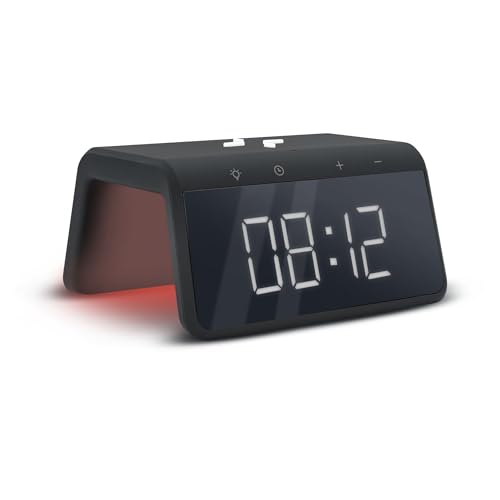 mooov Midnight 477358 Wecker mit Induktionsladegerät, 15 W Telefon (kabelloses Aufladen) – Simulation Morgendämmerung – Digitalanzeige – USB-A-Anschluss – Schwarz von mooov