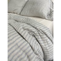 Linen Duvet Cover With Pillowcases, Blue Pinstripes French Bedding Vintage Style , Exclusive Limited Edition von mooshop