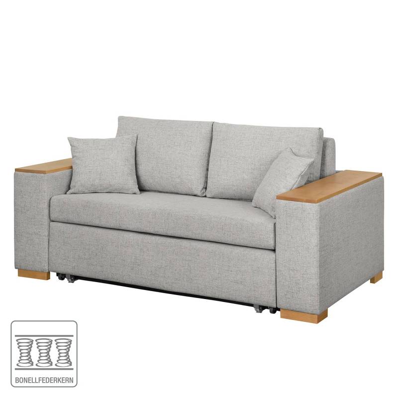 home24 Schlafsofa mit XL Armlehne Holz Grau/Granit Webstoff Barona 216cm Modern von home24