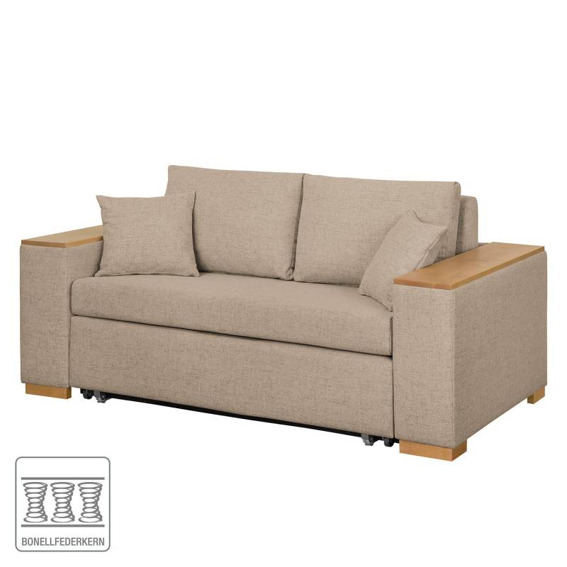 home24 Schlafsofa mit XL Armlehne Holz Braun/Cappuccino Webstoff Barona 196cm Modern von home24