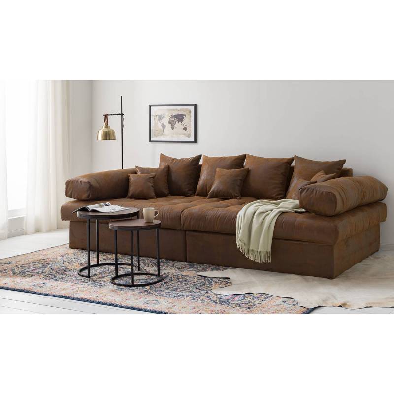 home24 Big-Sofa Braun/Schokoladenbraun Microfaser Goda 278 x 77 x 136cm Industrial von home24