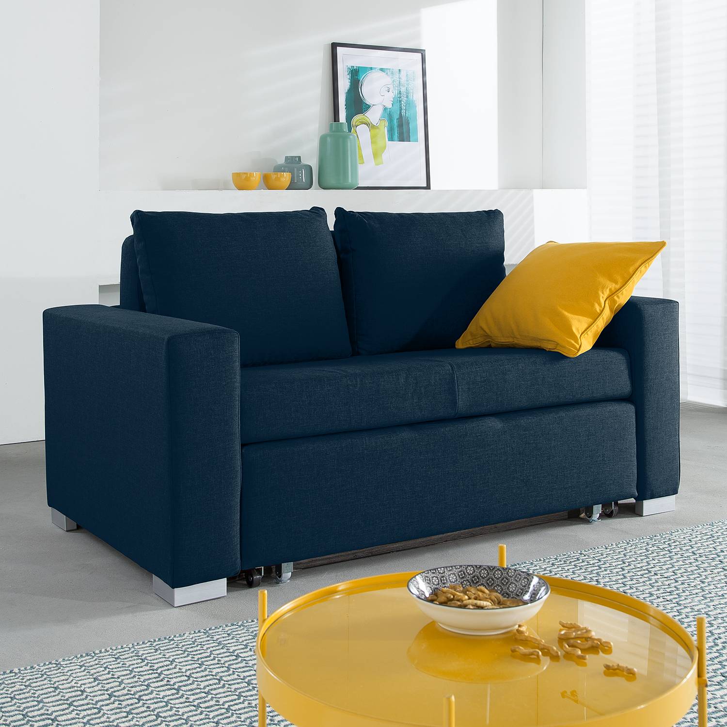 mooved Schlafsofa Latina 2-Sitzer Blau Webstoff 150x90x90 cm (BxHxT) mit Schlaffunktion/Bettkasten Modern von Mørteens