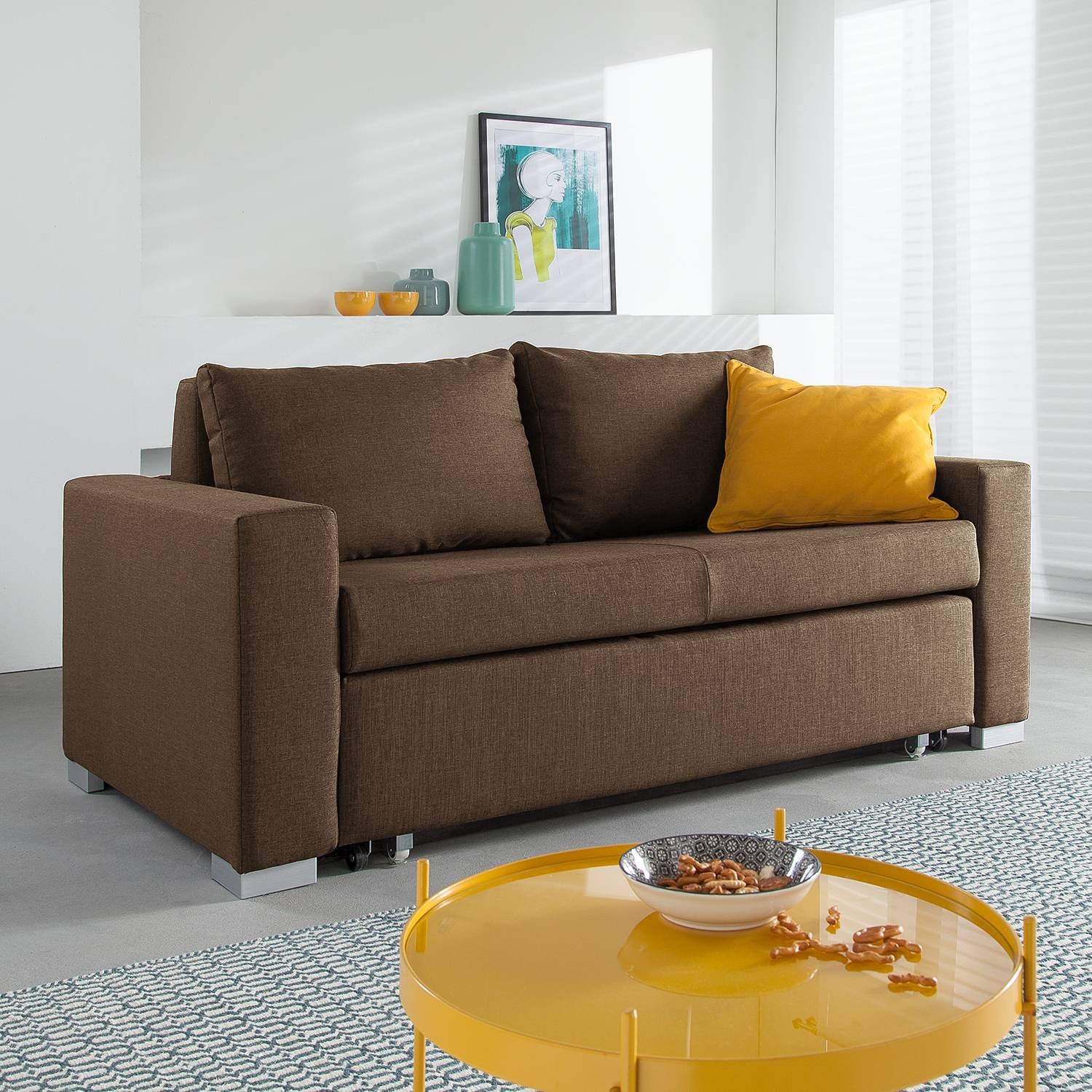 mooved Schlafsofa Latina 2-Sitzer Braun Webstoff 170x90x90 cm (BxHxT) mit Schlaffunktion/Bettkasten Modern von Mørteens