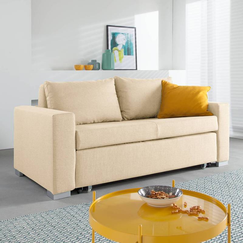 mooved Schlafsofa Latina 2-Sitzer Creme Webstoff 170x90x90 cm (BxHxT) mit Schlaffunktion/Bettkasten Modern von Mørteens