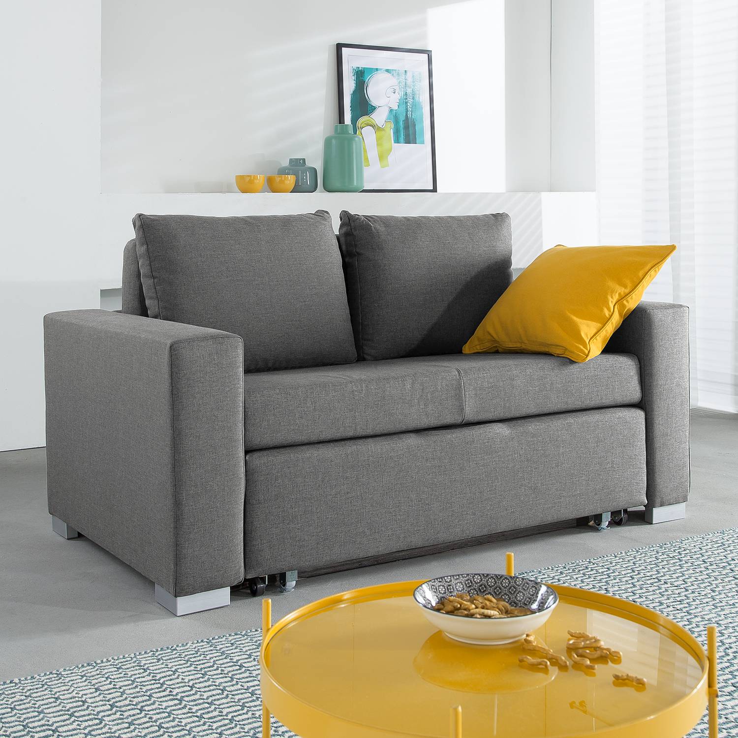 mooved Schlafsofa Latina 2-Sitzer Grau Webstoff 150x90x90 cm (BxHxT) mit Schlaffunktion/Bettkasten Modern von Mørteens