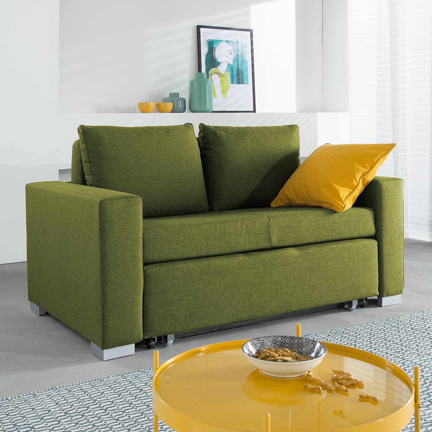 mooved Schlafsofa Latina 2-Sitzer Grün Webstoff 150x90x90 cm (BxHxT) mit Schlaffunktion/Bettkasten Modern von Mørteens