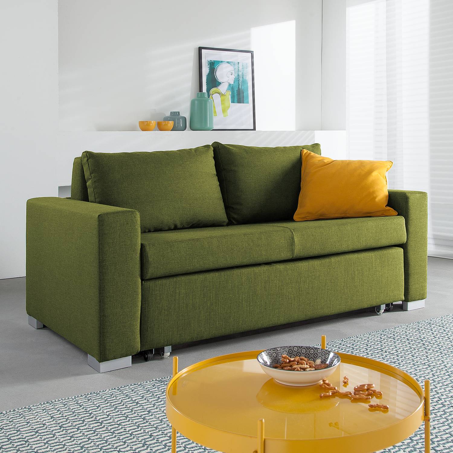 mooved Schlafsofa Latina 2-Sitzer Grün Webstoff 170x90x90 cm (BxHxT) mit Schlaffunktion/Bettkasten Modern von mooved