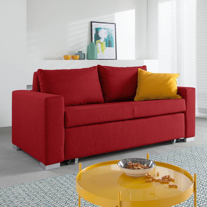 home24 Schlafsofa Basic Rot Stoff Doran 173cm mit Schlaffunktion Modern von home24